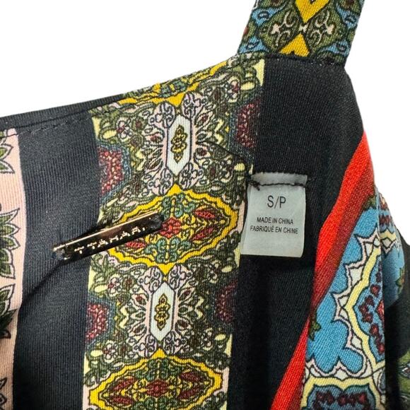 Tahari Tile Stripe Maxi Dress Small Boho Festival Stretch Jersey Black Multi - Picture 6 of 7